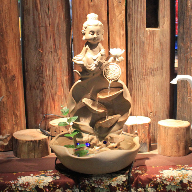 流水摆件风水轮招财加湿器办公室桌面水景创意小礼品客厅陶瓷喷泉