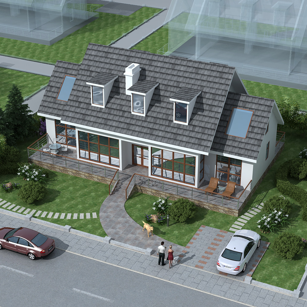 美园农村一层自建房美式田园风格建筑设计别墅图纸对称独栋阁楼