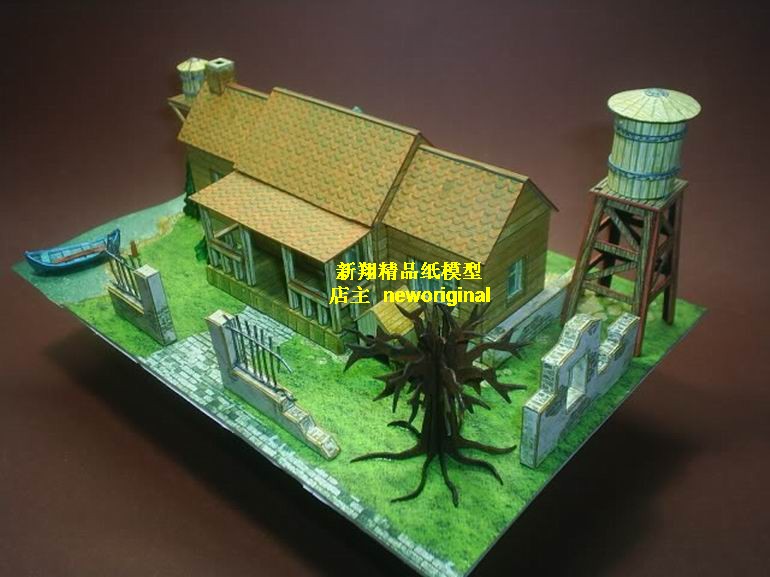 b 湖边别墅建筑沙盘作业场景模型