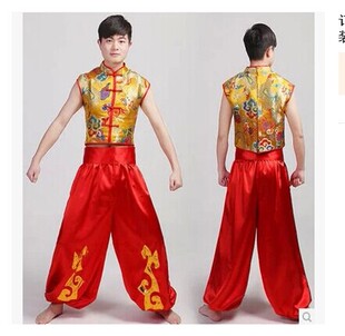 新款成人民族舞蹈表演出服装男快板舞台秧歌服 打鼓服 现代开场舞