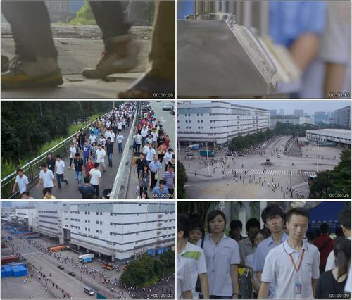 城市工厂忙碌的人流工人上下班高清实拍视频素材
