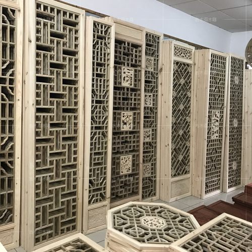 中式彷古实木花格镂空隔断玄关电视背景墙门窗屏风吊顶雕刻格栅