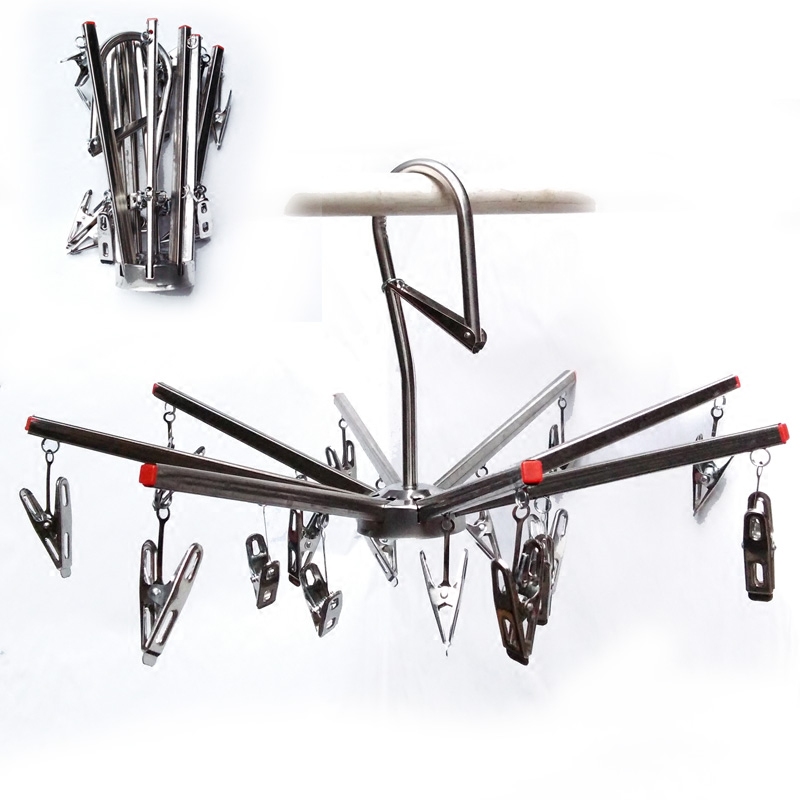 不锈钢防风晾晒袜子多夹子晾衣架