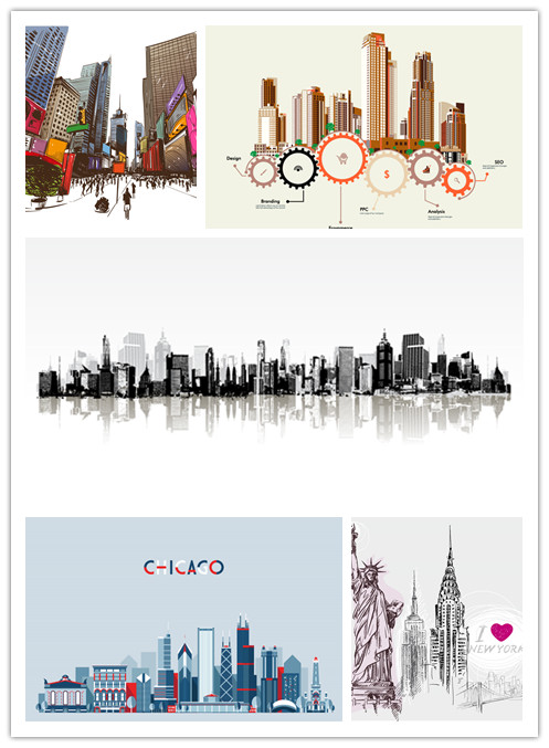 A0429矢量城市建筑信息图手绘图案 AI设计素材