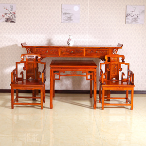 仿古小中堂四件套 六件套方桌太师椅 供桌三抽大条案供台神台榆木