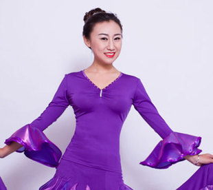 摩登舞 国标舞 探戈 交谊舞广场舞拉丁舞长袖上衣喇叭袖上衣厂家