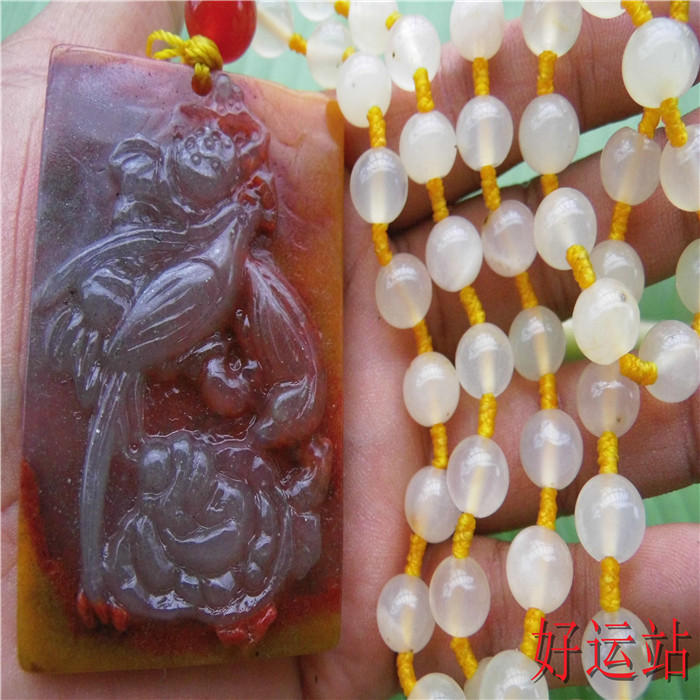 促销新款黄龙玉花开富贵挂件玉石吊坠宝石项链手工玉饰品玉佩收藏