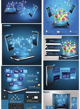A1168矢量扁平化信息图手机平板电脑社交媒体网络时代 AI设计素材