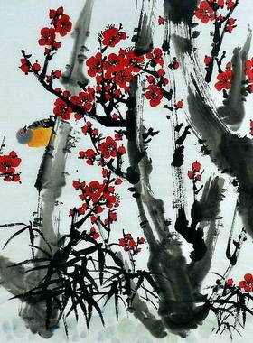 平民画院纯手绘E020849赵一铭四尺斗方国画花鸟 梅花66 66