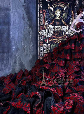 elie saab暗黑系新娘吸血鬼长拖尾婚纱礼服 哥特风黑色婚纱