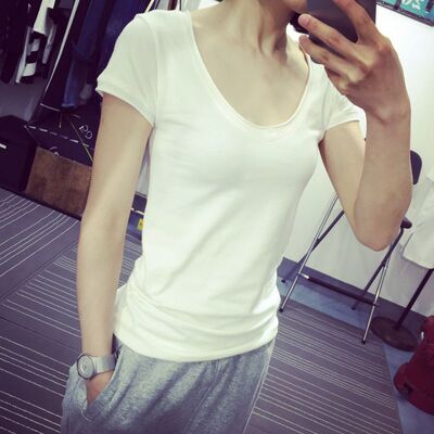 棉百搭修身女欧美风短袖纯色