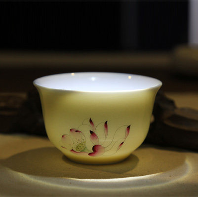 品墨善雅景德镇陶瓷功夫茶具正品釉上新彩手绘瓷器单杯鱼戏香荷Ⅱ