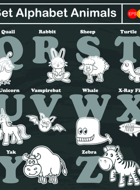 A2764矢量儿童动物园黑板英文字母 AI设计素材