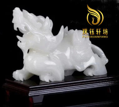 简约现代天然玉石桌面摆件阿富汗白玉子母貔貅动物玉如意中式玄关