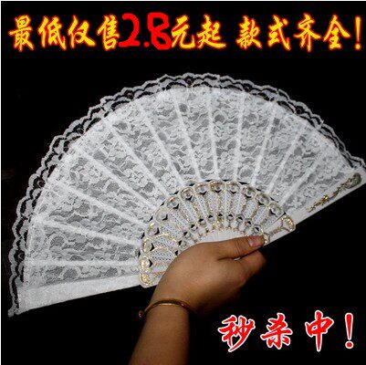 咏春扇子折扇七朵咏春扇子 中国风咏春扇子舞蹈 白色玫瑰蕾丝扇子