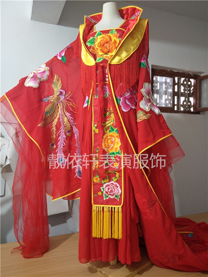 定制新款戏服反串贵妃醉酒京剧演出服拖尾表演服古装摄影服红色