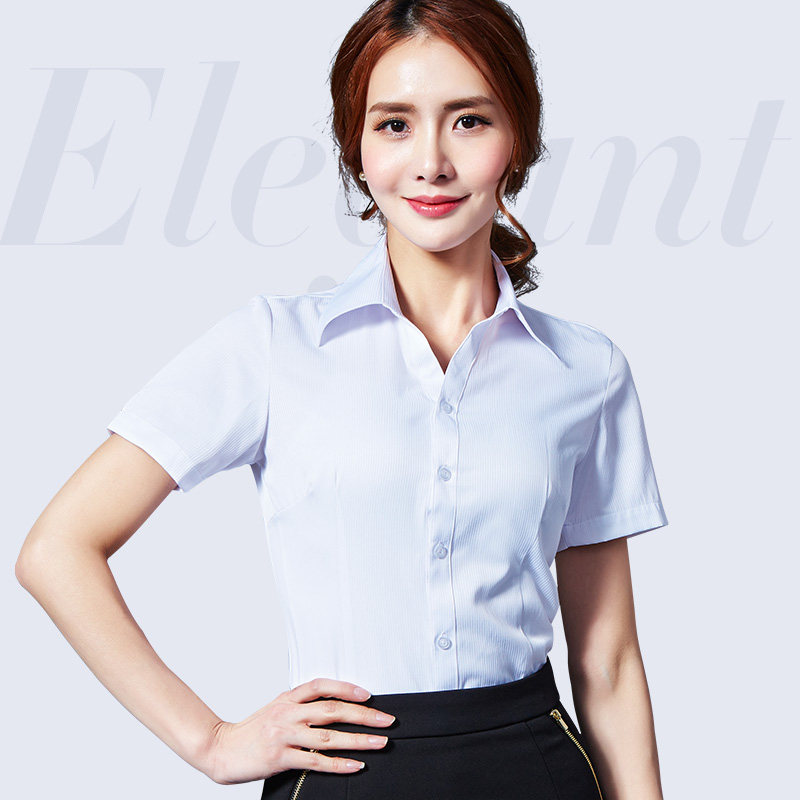 伯曼2018夏白衬衫女短袖职业正装衬衣显瘦V领工装工作服大码韩范