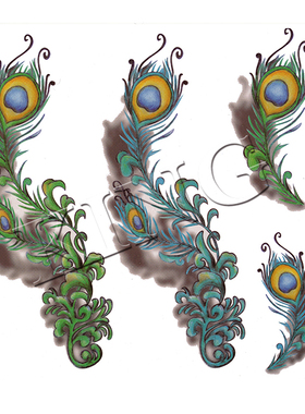 KING纹身贴 防水女男 绿色羽毛 3D 影楼写真 古装 超大图