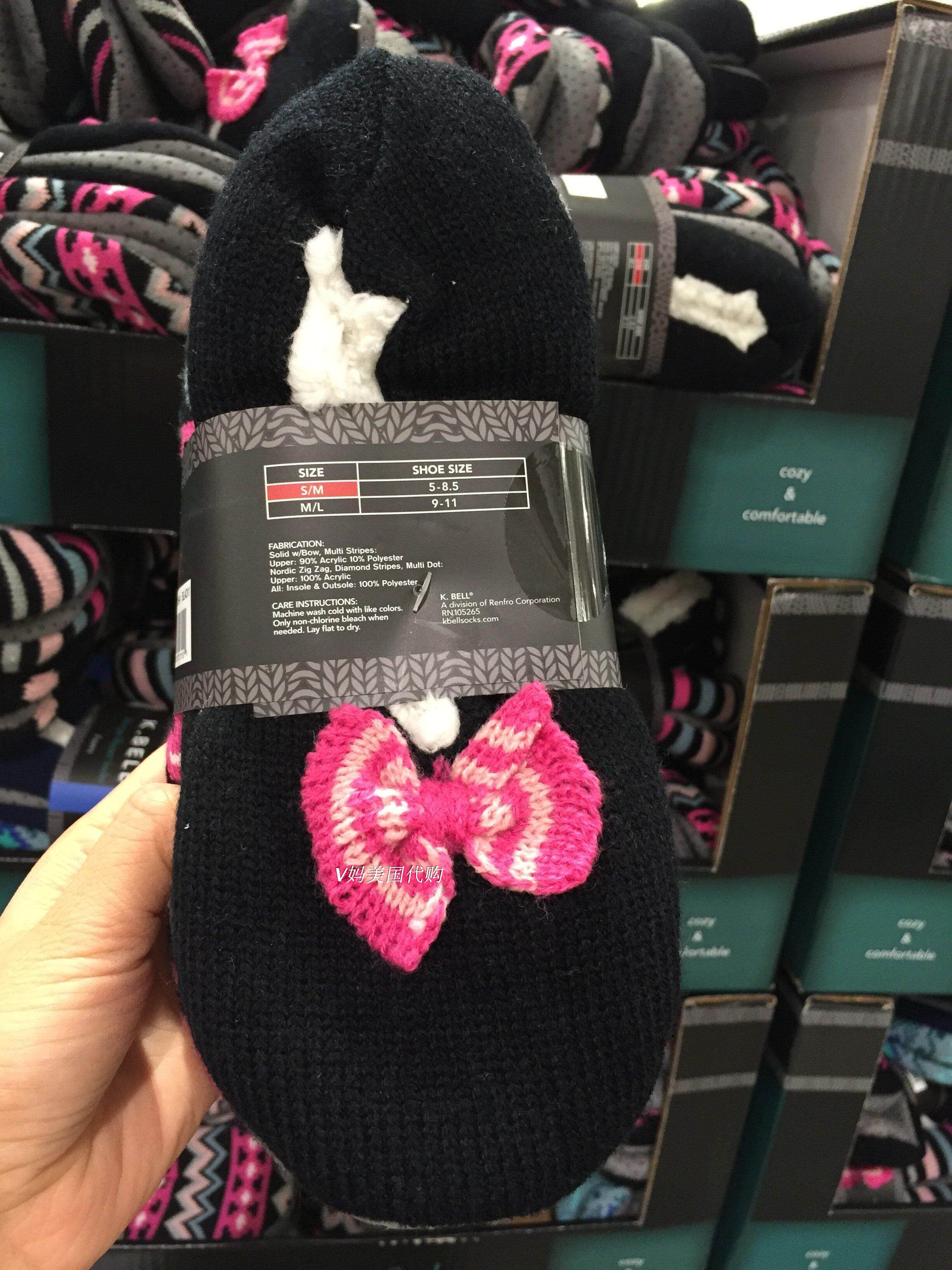 美国正品K.BELL 蝴蝶结家居保暖毛拖鞋 防滑底 一套2双 现货