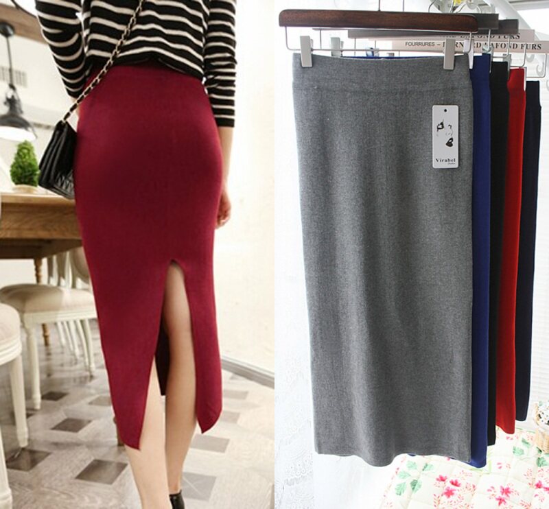 2015秋装欧美前后侧开叉针织半身中长裙 高腰包臀高弹半截一步裙在类目 女装/女士精品, 半身裙中 - 来自Buy2taobao.com提供专业的淘宝代购服务