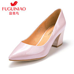 Fuguiniao shoes autumn shoe leather chunky heels women's shoes in Europe and work shoes