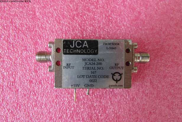 美国JCA进口JCA24-200 1.5-5.5GHz 27dB SMA接头 射频微波低噪声放大器 质量包好，包能用 可提供详细测试图 工作频率:1.5-5.5GHz 增益: 27dB 输出功率: 8dBm 工作电压：+15V/110MA 接头： SMA母