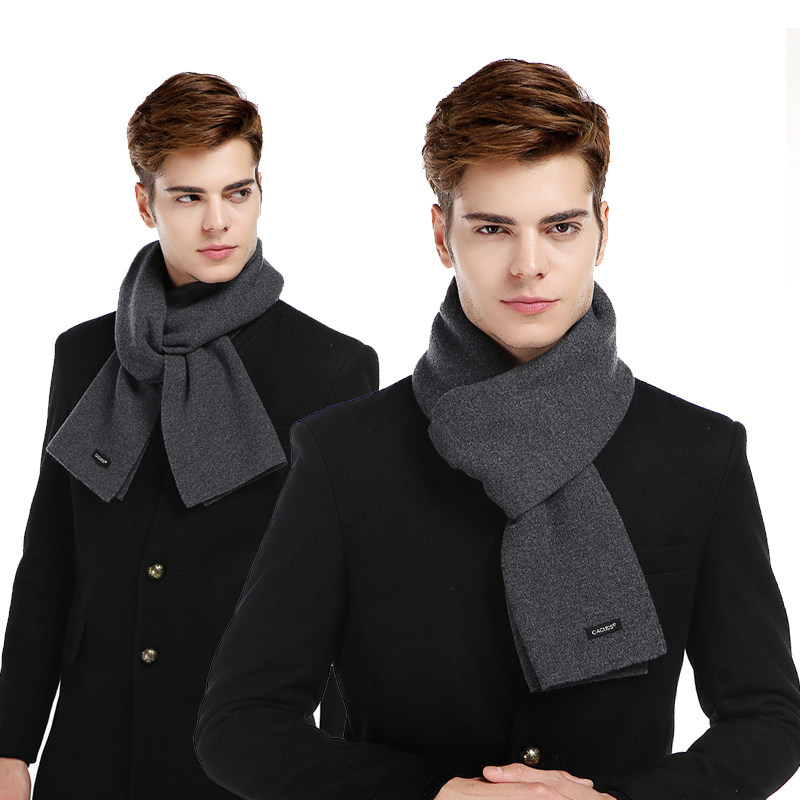 CACUSS 男士羊绒围巾保暖加厚长秋冬围巾英伦纯色围脖礼盒装