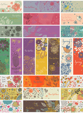 A2708矢量卡通花朵花鸟线稿横幅背景图 AI设计素材