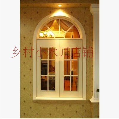 手工定做地中海实木拱形窗户欧式田园百叶装饰窗半圆木窗子玻璃窗