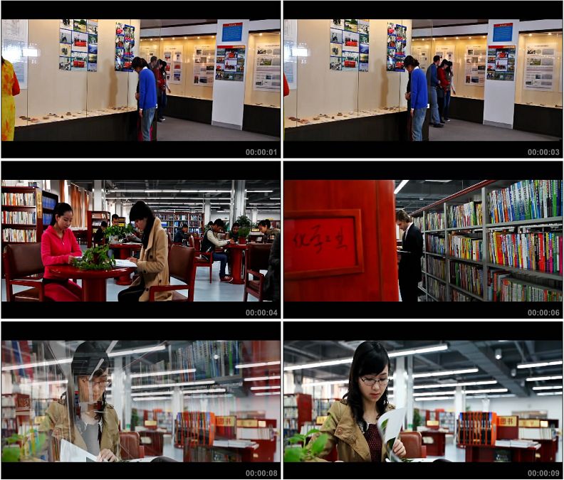 大学校园大学生毕业展图书馆看书学习高清实拍视频素材