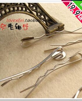 手工DIY配件/布艺头饰配饰 发夹材料 白色带托钢发夹45mm