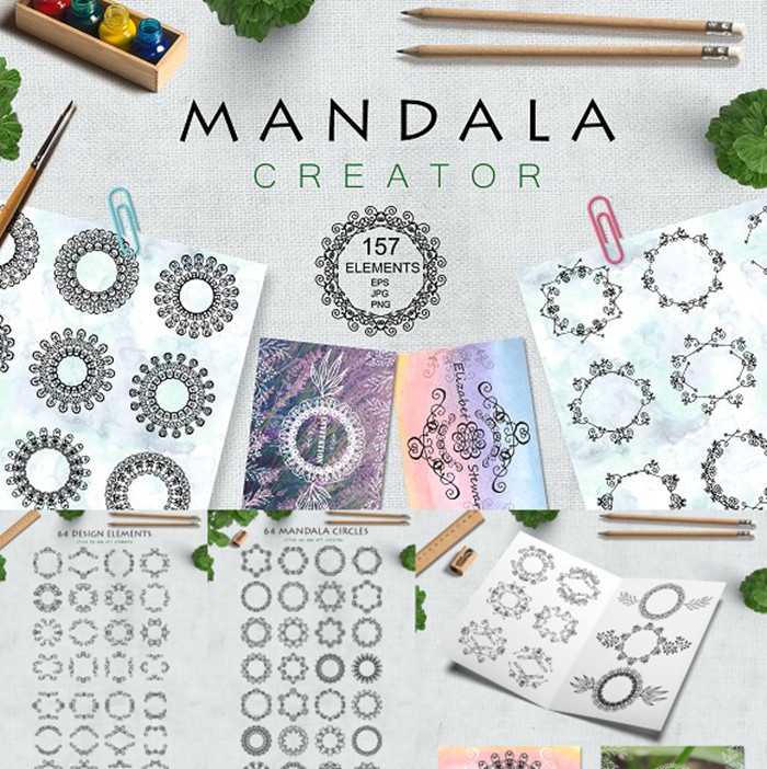 [457]169个曼陀罗圆形装饰花草花纹边框 AI矢量设计素材+PNG高清