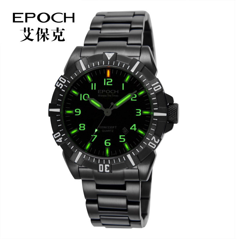 epoch男士石英手表 氚气自发光运动防水表 水鬼霸气战术军表6020