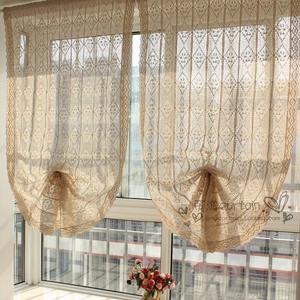 美式棉麻钩针镂空气球帘 成品布艺提拉帘升降罗马帘扇形飘窗窗帘
