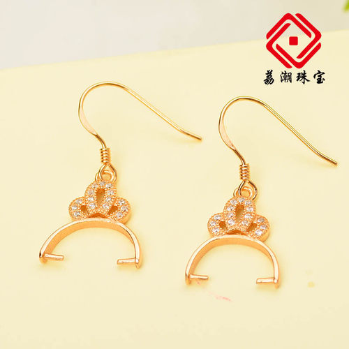 S925纯银皇冠路路通夹12mm圆珠耳坠夹扣银耳钩配件耳环扣子耳扣