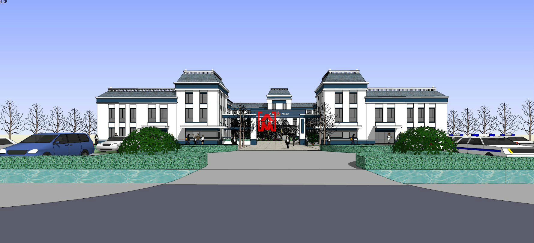 su公安局派出所整体建筑景观设计小品 sketchup草图大师模型素材