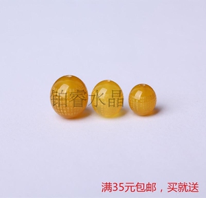 天然玛瑙散珠 黄玛瑙散珠雕刻 刻字心经圆珠 佛珠手链配件
