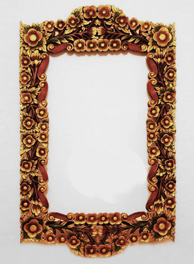 特惠泰式异域风情 长形镂空雕花板镜框 浴室装饰镜 描彩k0303