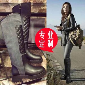 定做同款加大码大筒围靴子胖mm粗腿靴加肥高筒靴真皮厚底女靴长筒