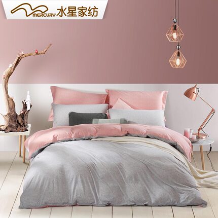 水星家纺针织棉三/四件套 芳春 纯棉简约床笠式裸睡床上用品
