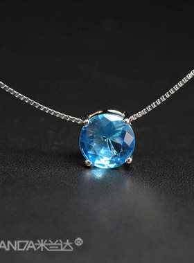 纯银蓝色甜美风吊坠项链夏季新品