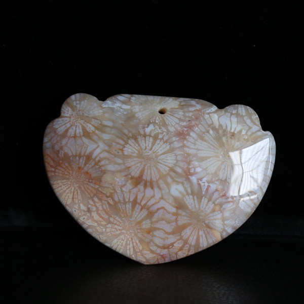 水玉冰魄 天然珊瑚玉吊坠 珊瑚玉如意锁 珊瑚化石挂件项链 菊花石