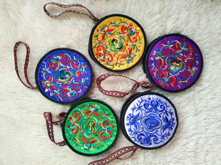 民族风手工包小零钱包钥匙包凤凰古城刺绣花圆形钱包送礼品多色女