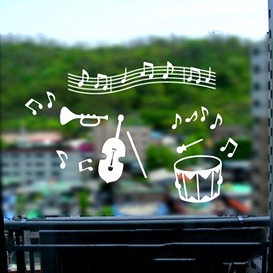 五线谱架子鼓小提琴墙贴纸 音乐音符乐器贴纸 教室客厅卧室玻璃贴