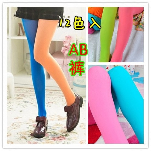 欧洲站原宿丝袜糖果色不对称鸳鸯