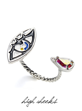 韩国限量High Cheeks正品可爱眼睛水晶U形戒指个性网红同款