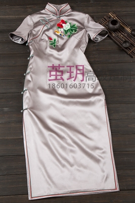 茧玥手工灰色重磅真丝包边旗袍