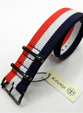 20mm22mm24mm NATO 加厚北约帆布尼龙表带 法国旗红白蓝电镀黑扣