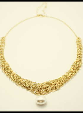 韩国锁骨链毛衣链金珍珠