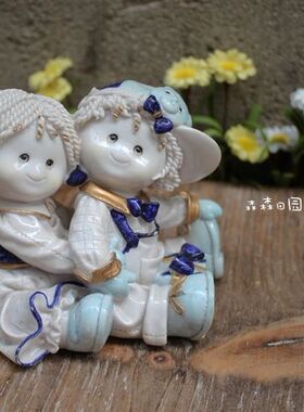 树脂做旧美式乡村风情侣古董娃娃